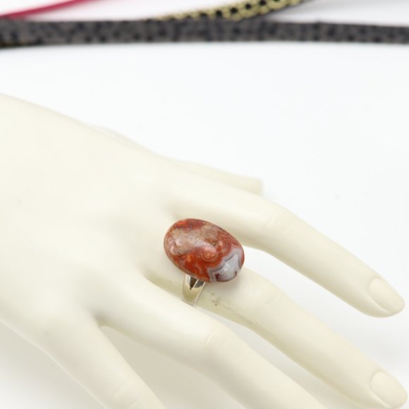 Crazy Lace Agate Ring Natural Stone Sterling Silver 925 - Picture 3 of 10